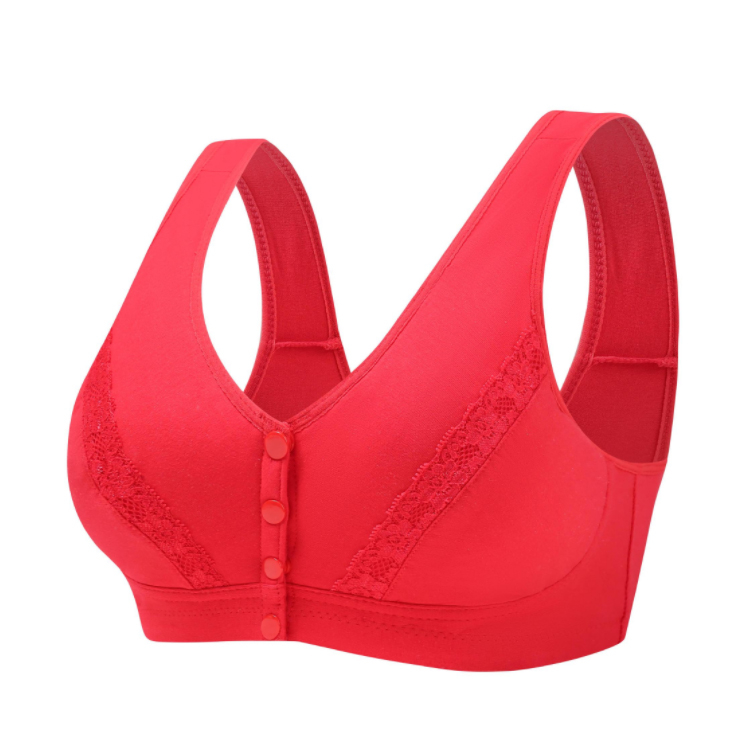 Flower front button underwear, women's cotton vest style, bra large size without steel ring underwear women