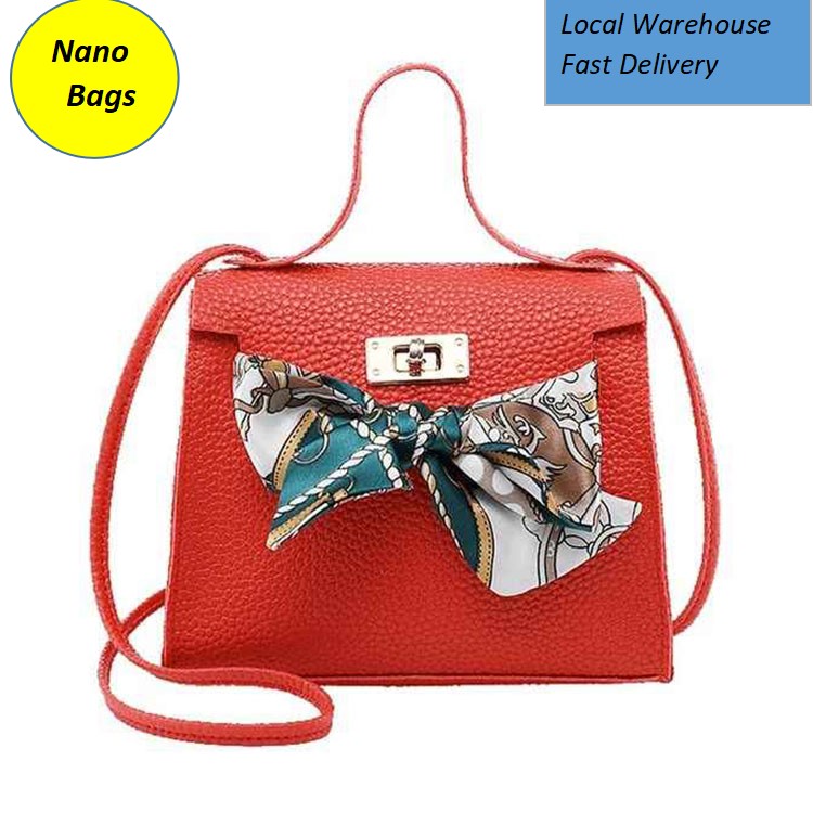 NANO Bags Ladies Bags  Women's Crossbody Bag with Ribbons Bowknot Chain Lock Totes Shoulder Handbag Red 1Pcs/Box