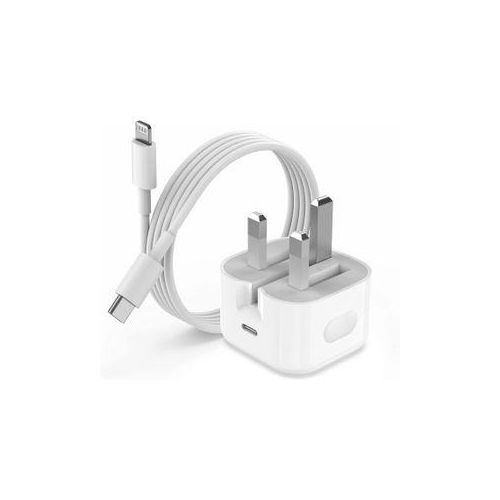 Fast Charger Head 20W And Type C Cord For iPhones - White