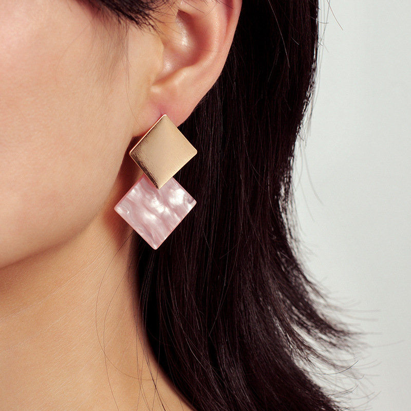 Fashion Square geometric Diamond Earrings female Earrings pop metal wire drawing personalized Earrings

