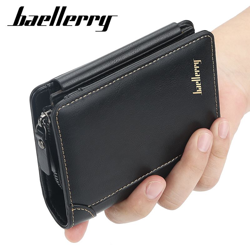 Men's short baellerry European and American multi-card triple fold zipper coin wallet Fashion thin card bag for men D9159
 