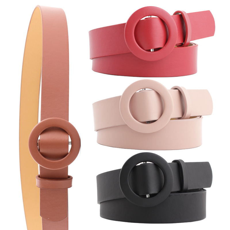 CRRshop free shipping female hot sale solid color women's nude pu belt fashion round buckle needleless and hole-free versatile decorative pants belts new trend and unique design waistband