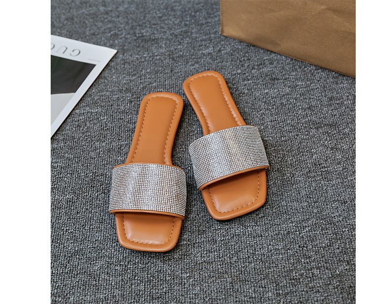 Square head flat flat comfortable slippers 2024 new women's drag outside to wear Europe and the United States large size leisure beach sandals 993