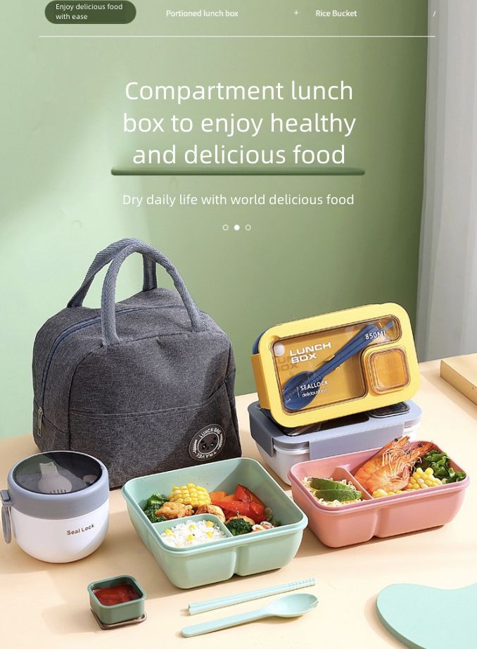 Handheld Compartmentalized Lunch Box Microwave Heat Student Lunch Box Office Worker Simple Light Food Lunch Box Kitchen Dining Storage Travel To-Go Food Containers