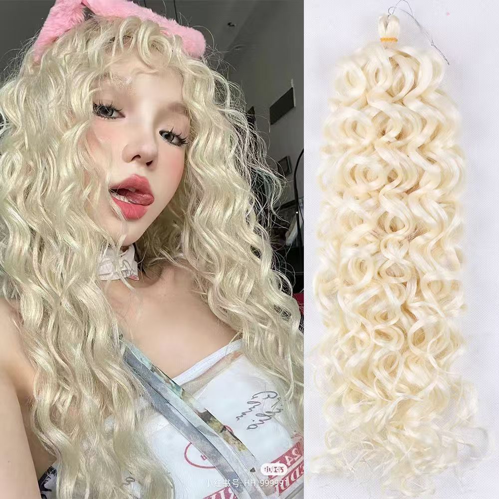 Wig Latin American curly wig big curly Hawaiian curly crochet braided fluffy gradient color hair extension water ripple wave curlBeige