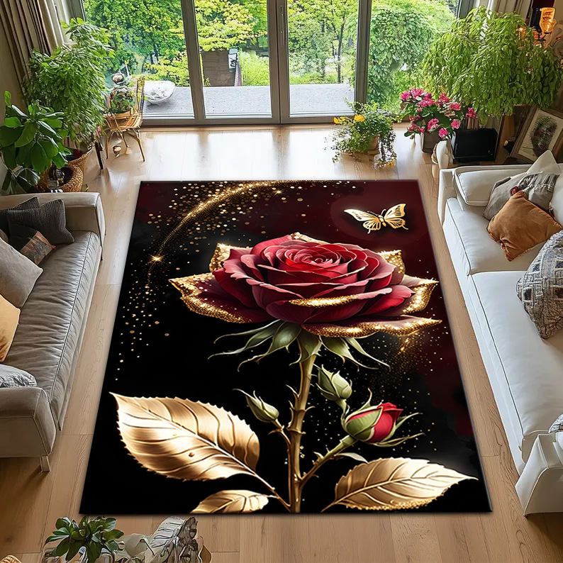 40*60cm ，50*80cm，60*90cm Butterfly flower carpet, crystal velvet carpet CRRSHOP living room and bedroom decorative carpet, thickened corridor floor mat