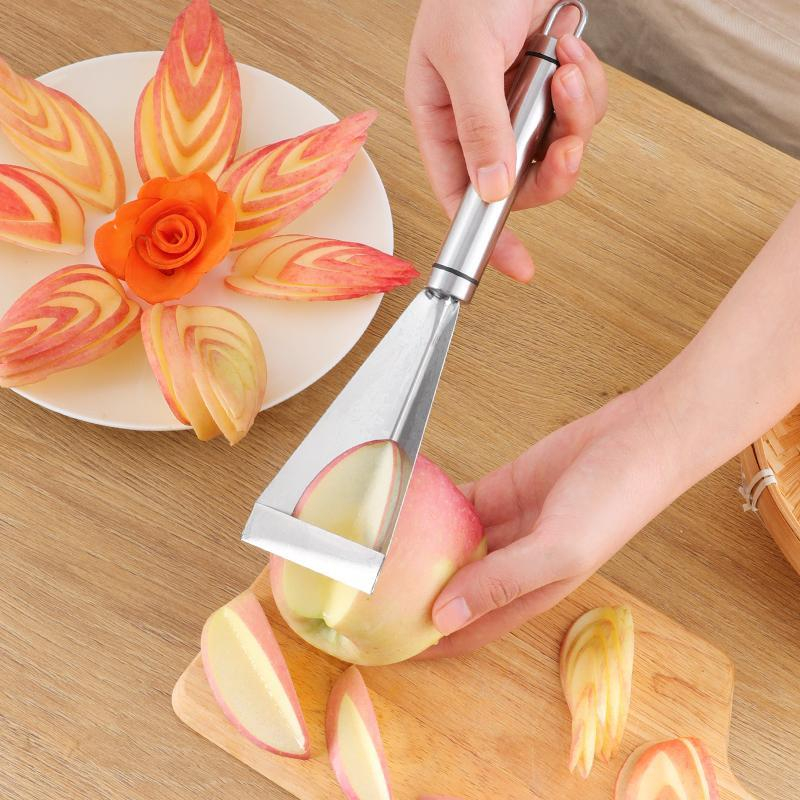 Apple triangle push knife fruit stainless steel fancy fruit plate knife creative carving restaurant plate cutting apple push knife