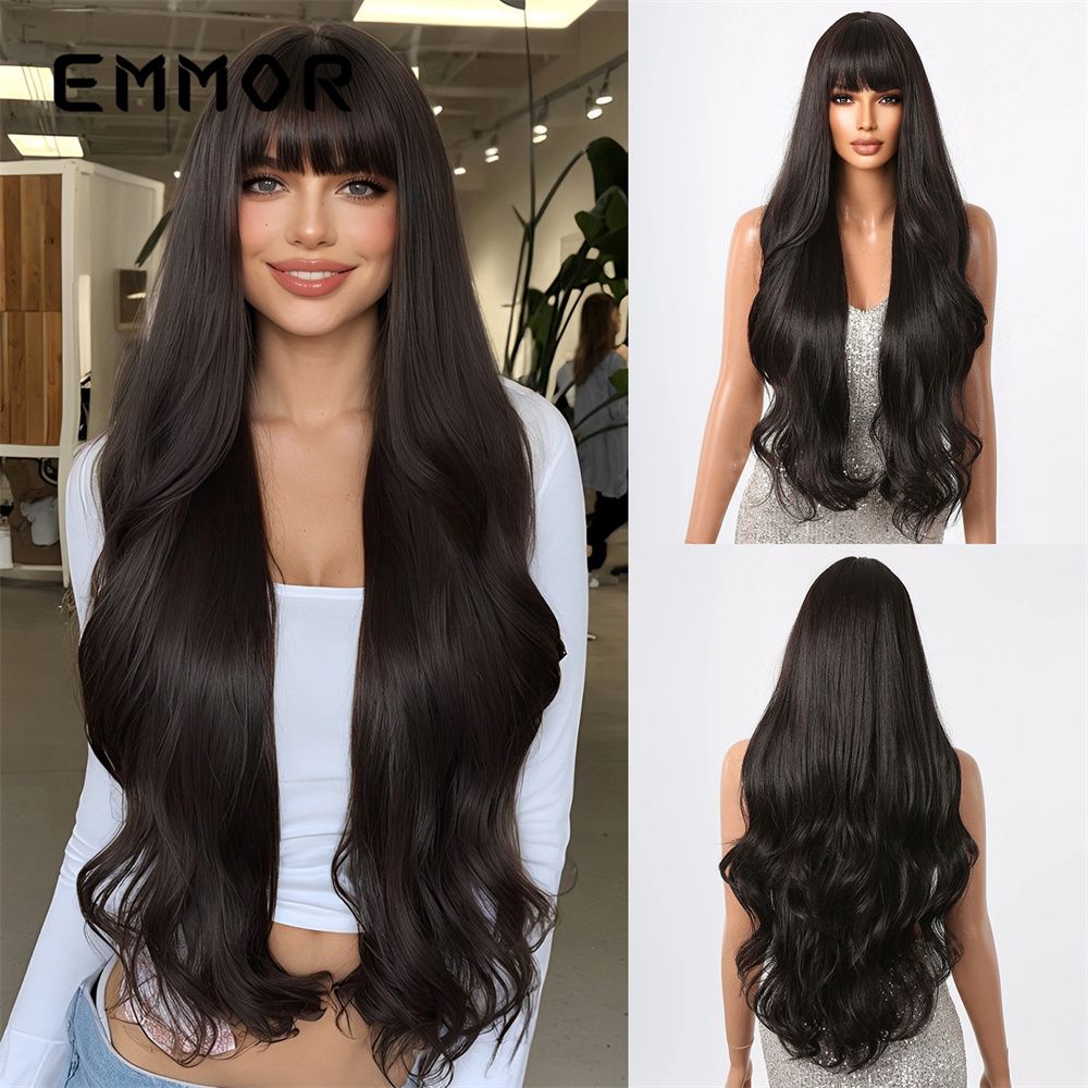 Qi bangs long curly hair temperament goddess and waist natural fluffy wig full head hairstyle 30inch lc3008-1