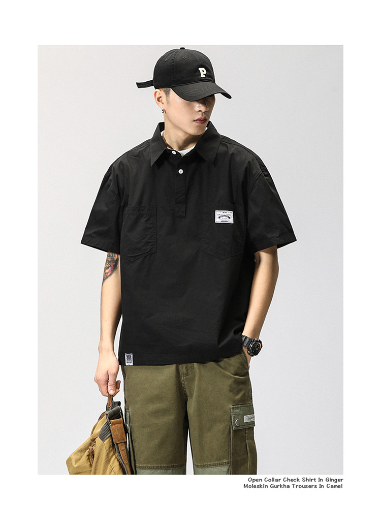 768 Men's Casual Cargo Shirt Polo Shirt Short Sleeve Top Summer