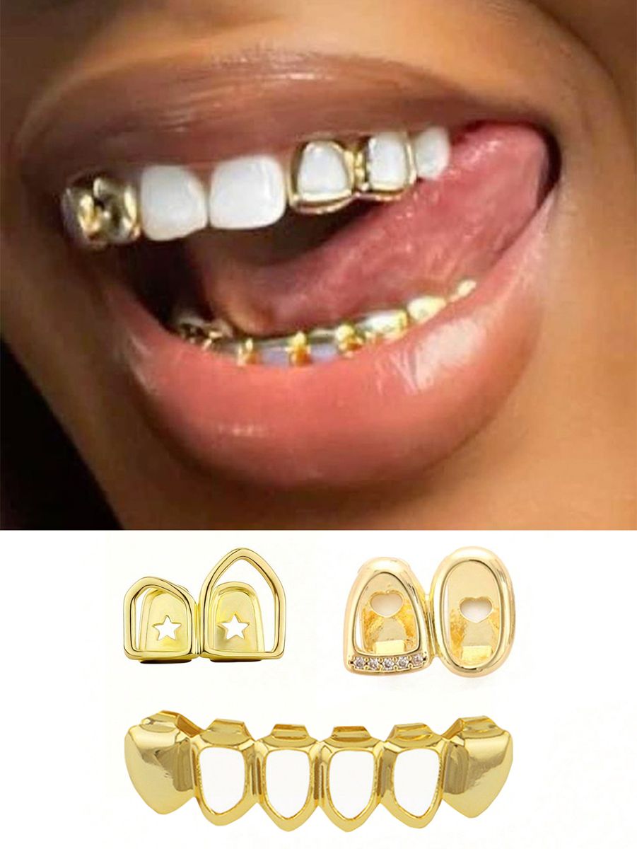 Gold/Silver Grillz - Custom Design Iced Out Hip Hop Teeth Jewelry | Star/Heart/Open Face Styles | gold teeth silver teeth | gold grillz silver grillz