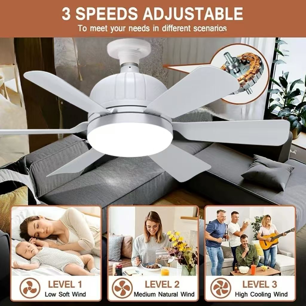18" Socket Ceiling Fan 40W Light with Remote Control, E27 Based Easy install,LED Ceiling Fan with 3 Color Lights, Adjustable Color Temperature 3000K-6500K 
