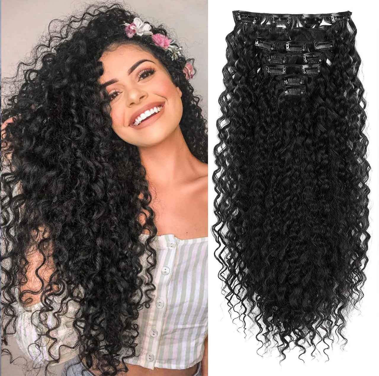 Wig European and American wigs for women long hair extensions 6-piece set Kinky Curl curly hair piece invisible traceless water ripple hair piece