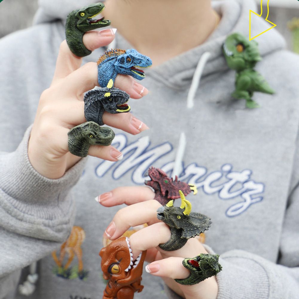 Six children's dinosaur rings science education toys simulated dinosaur wildlife birds cognitive hand-painted model toys