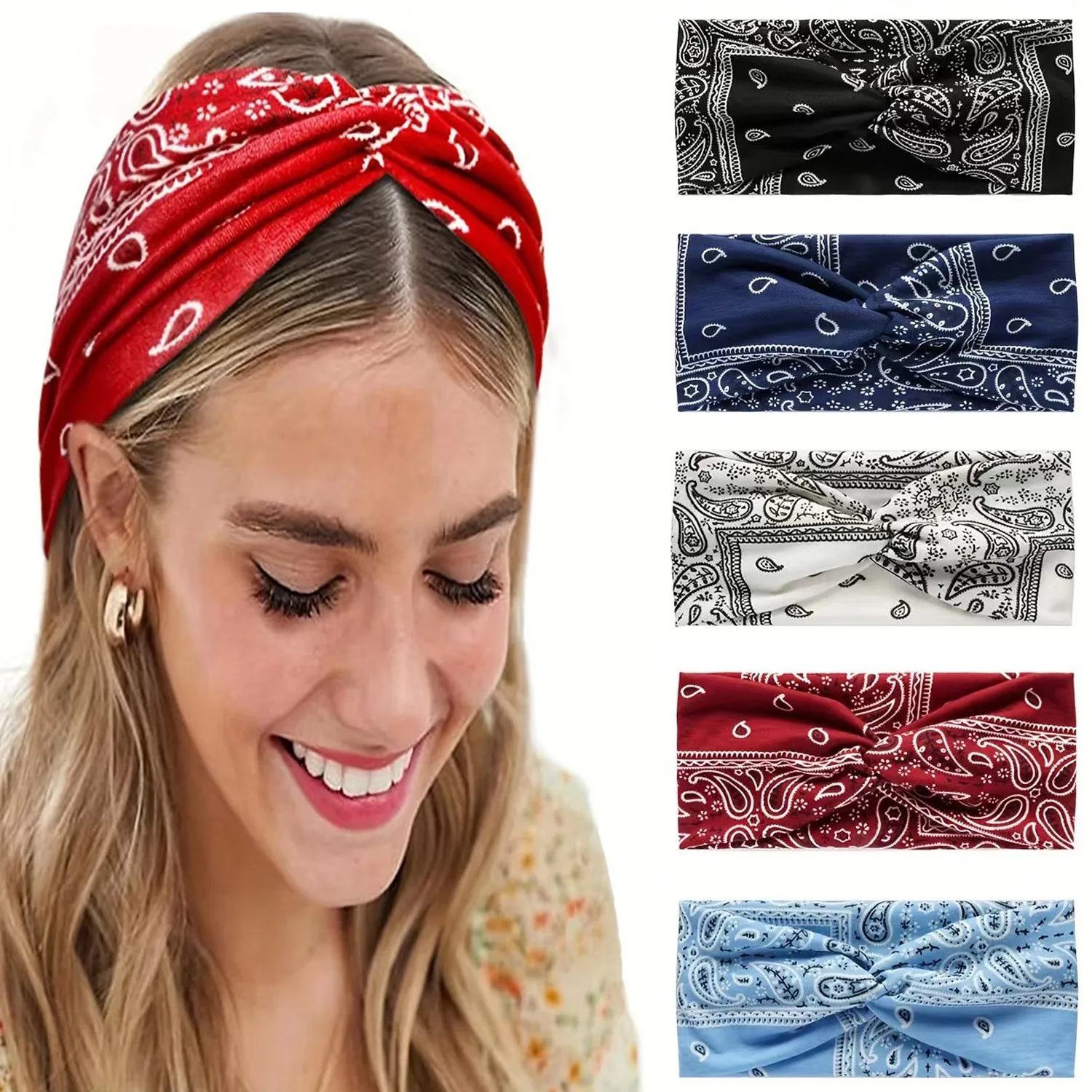 Paisley Cashew flowers hair bands Pilates Elastic Yoga Headband fitness Running Cycling Sweatband Turban Makeup Hair Hoop Makeup