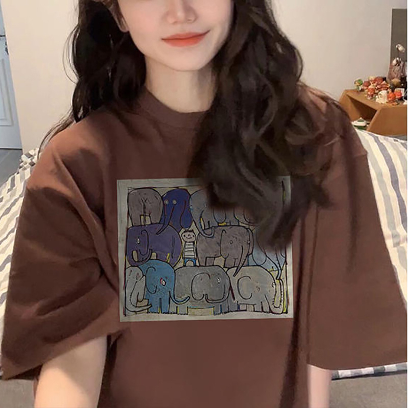 Women's Summer Casual Loose T-Shirt Print Crewneck Top