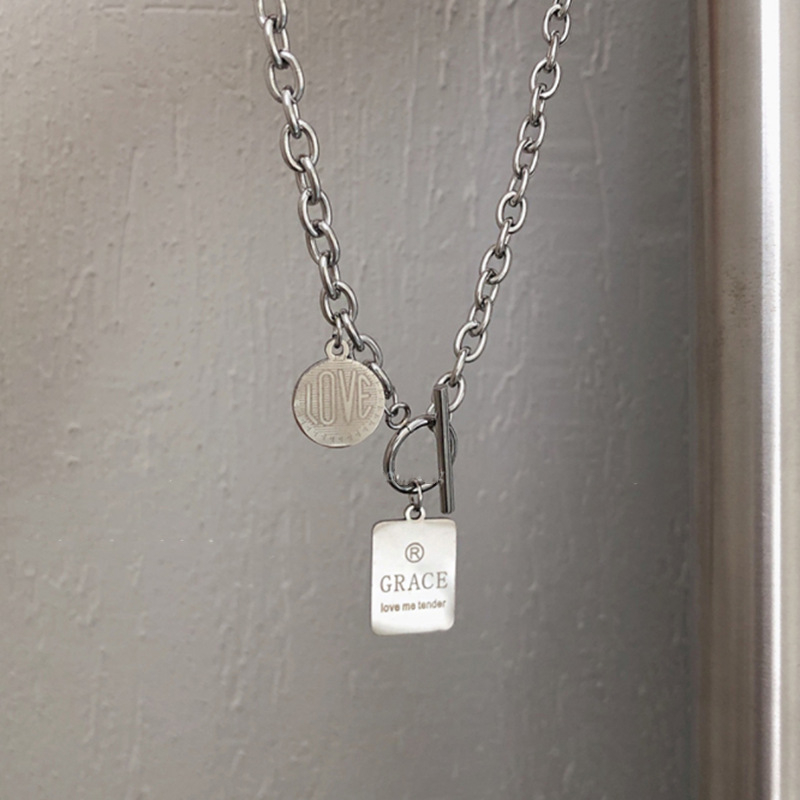 Titanium steel does not lose color coin necklace female summer, new tide ins hip-hop cold wind punk wind sweater chain for men and women, heavy metal wind thick necklace