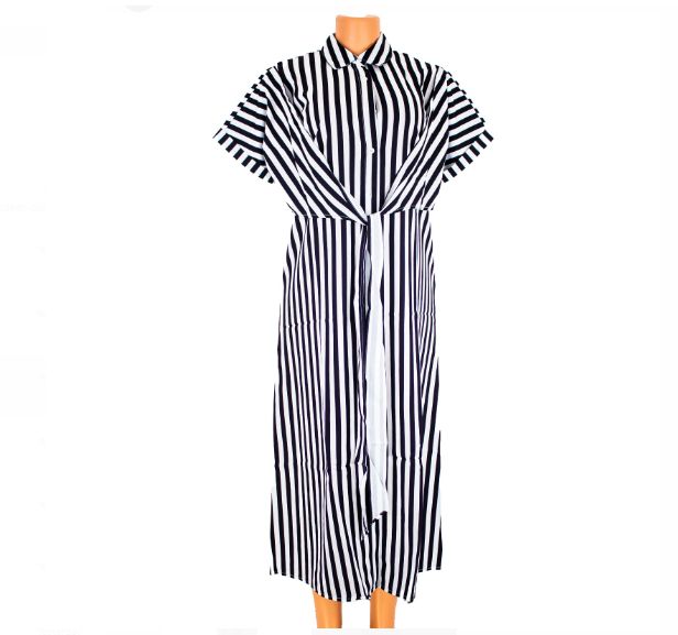 Women's fashion striped crossover dress waist front black and white Casual outing dress size M