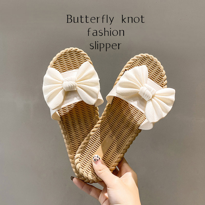 2122-3 Slide Sandals for Women Cute Knot Bow Beach Comfort Slippers Single Band Slip-On Flat Slides Shoes