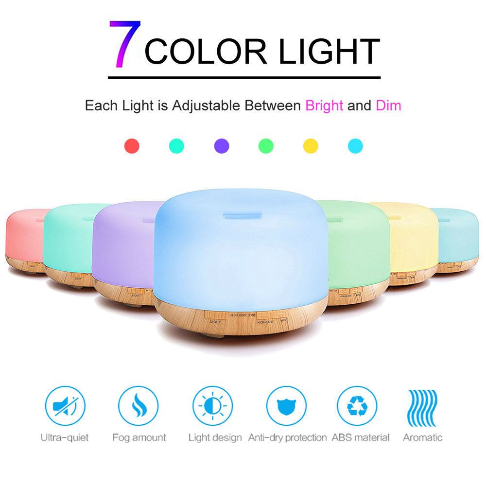 7 Color 500ml Large Capacity Remote Control Aroma Diffuser Home Ultrasonic Quiet Mist Humidifier with Ambient Light