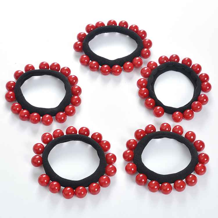 Tospino Women Red Small Pearl Seamless Elastic Hair Band Hair Circle Rope 50pcs