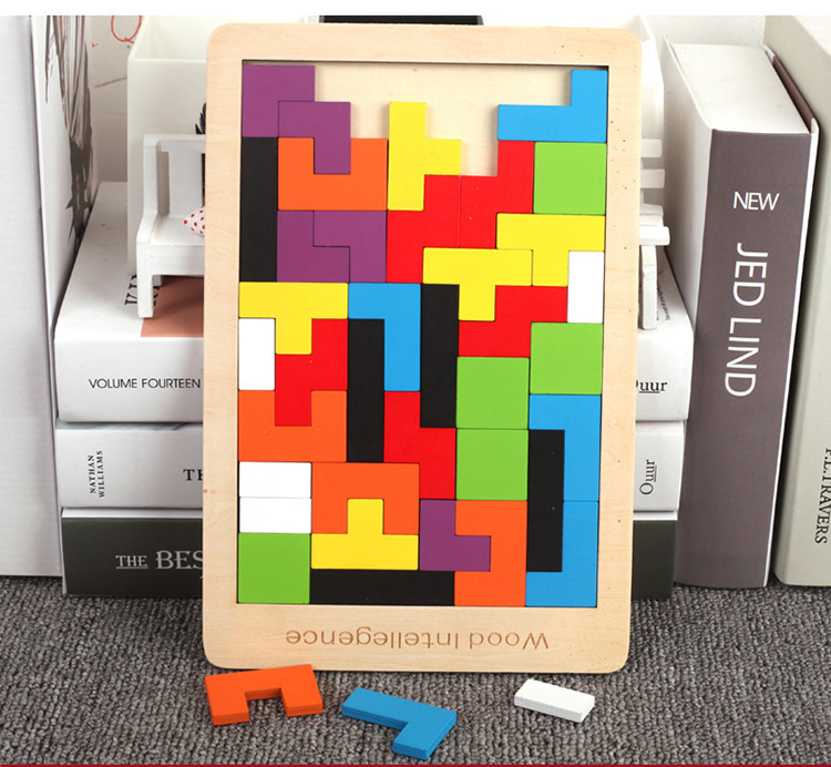 Children's Early Education Wooden Fun Color Classic Tetris Puzzle Toy