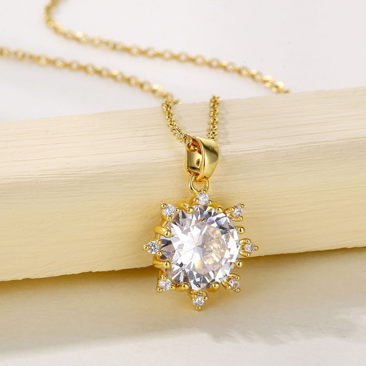 Sunflower zircon Necklace female Europe and America geometry Stainless steel Diamond inlay Europe and America geometry sun necklace Stainless steelclavicle necklace CRRSHOP women jewelry necklace present Water diamond 