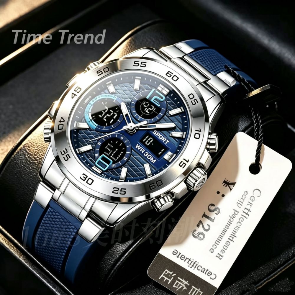 Men Fashion High‑Appearance Multi‑Function Electronic Sports Watch, Multi‑Display Casual Digital Wrist Watch, Durable Timepiece for Daily Commute, Sports and Casual Occasions