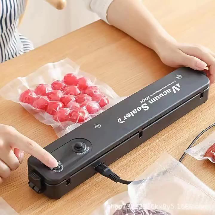 Mini Household Automatic Vacuum Sealer Machine One Touch Operation Kitchen Food Preservation Sealing Machine Dry Wet Food Dual Use Portable Vacuum Packaging Machine For Meat Fruit Vegetable Storage