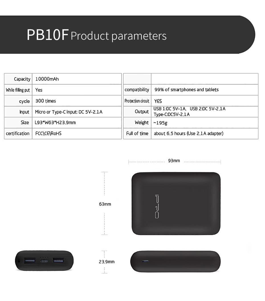 IPRO PB10F Power Bank 10000mAh Portable Charger For Samsung Xiaomi mi Mobile External Battery Powerbank 10000 mAh Powerbank Phone