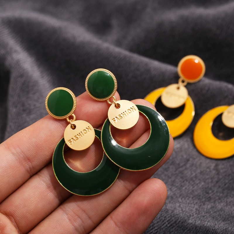 H242 Women's Openwork Ring Pendant Earrings Drop Glaze Candy Color Stud Earrings Jewelry Gift