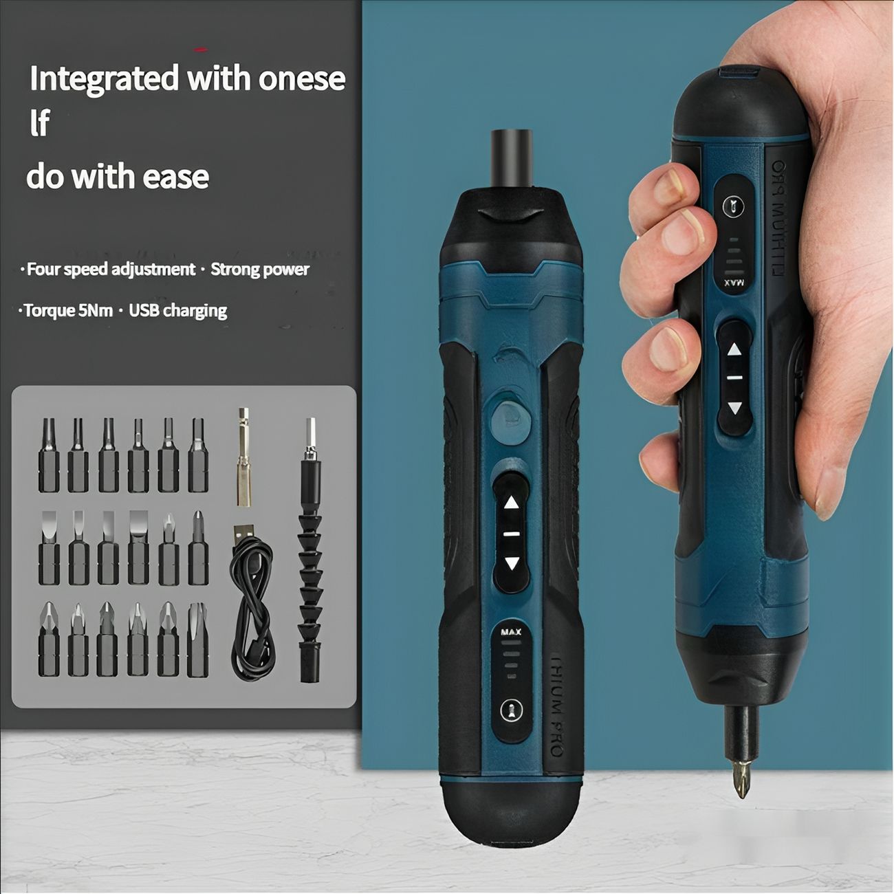 Electric screwdriver set household torque adjustment electric screwdriver multi-function rechargeable screwdriver straight handle electric tool