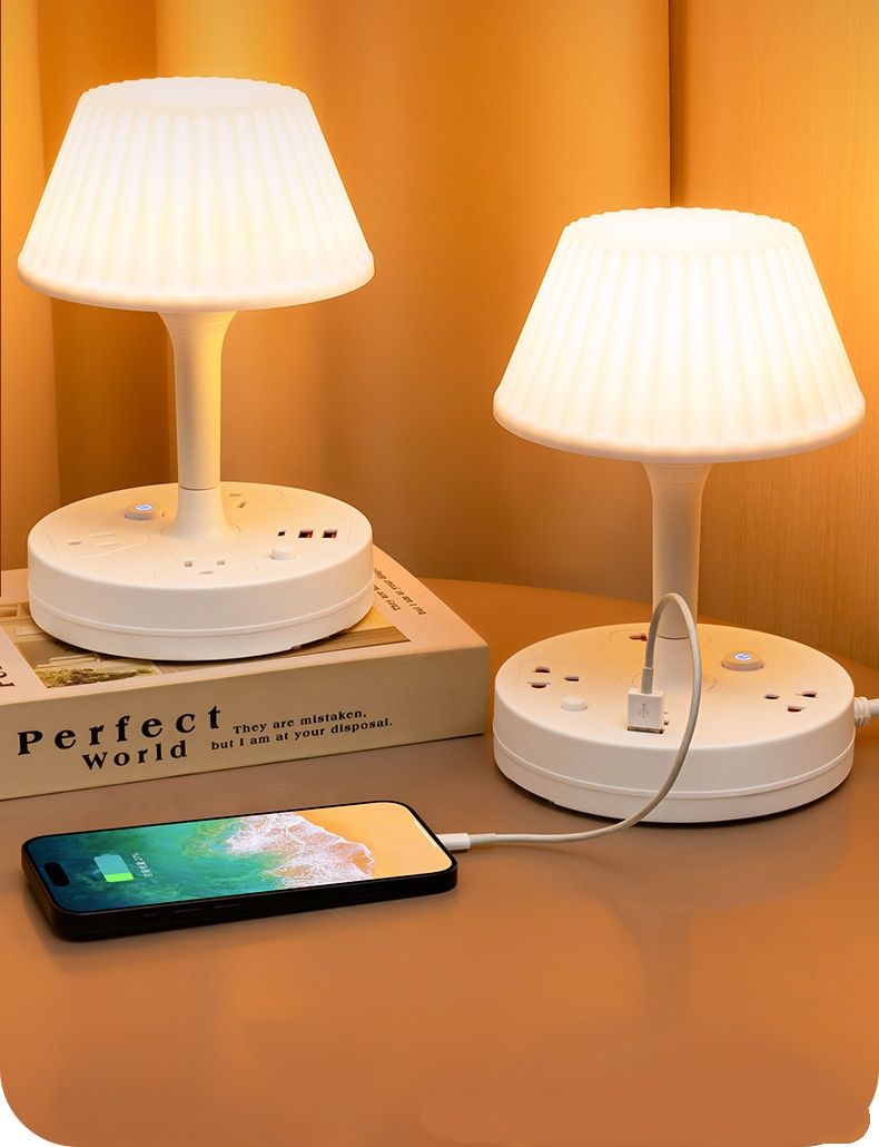 All-in-one Multi-position Power Strip Integrated With LED Desk Lamp, Built-in USB & USB-C Fast Charging Ports. Multiple AC outlets meet daily power supply demands. Adjustable soft lighting for office and bedroom use. Compact space-saving design ideal for desk, dormitory, bedroom and hotel daily power supply.