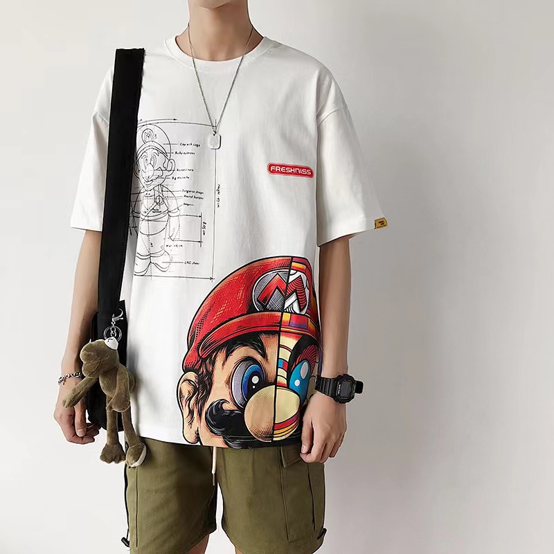 【Linhui】Anime Print Oversized Men T Shirt Hip-Hop Cotton T-shirt O-neck summer Japanese Male Causal Tshirt