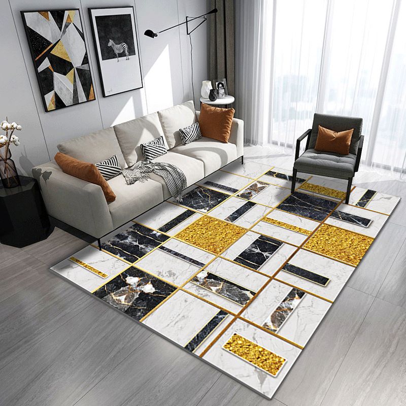 Crystal velvet carpet, living room carpet, geometric patterned sofa and coffee table mat, anti slip floor mat