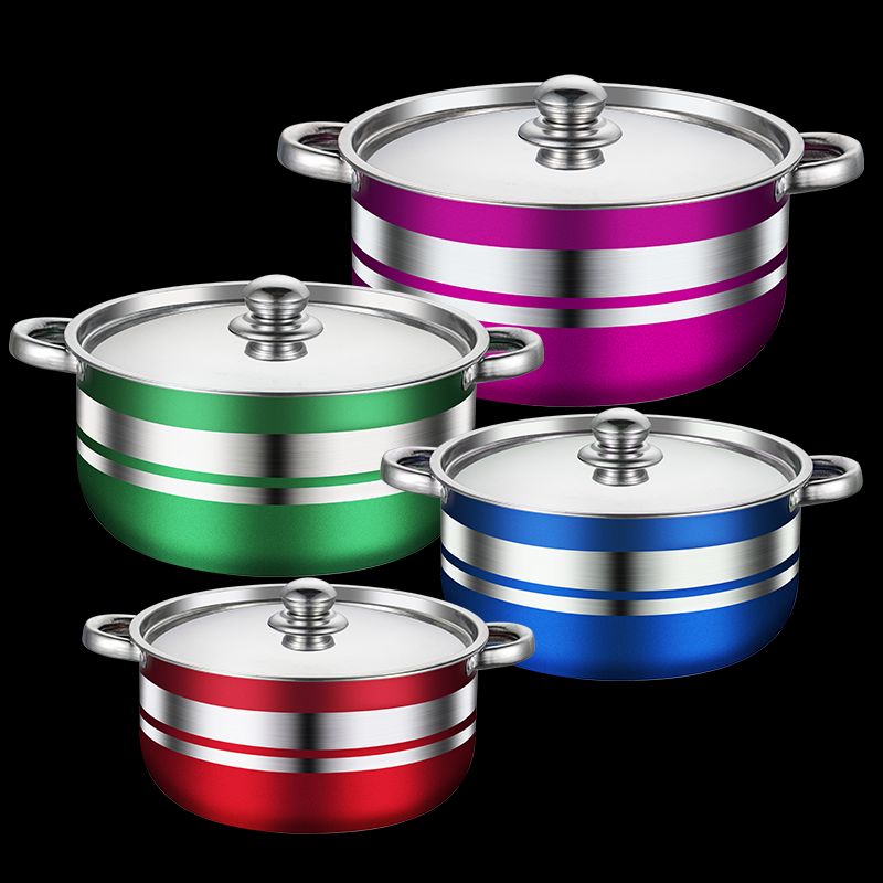 Silver color pot 8-piece set 20cm 22cm 24cm 26cm