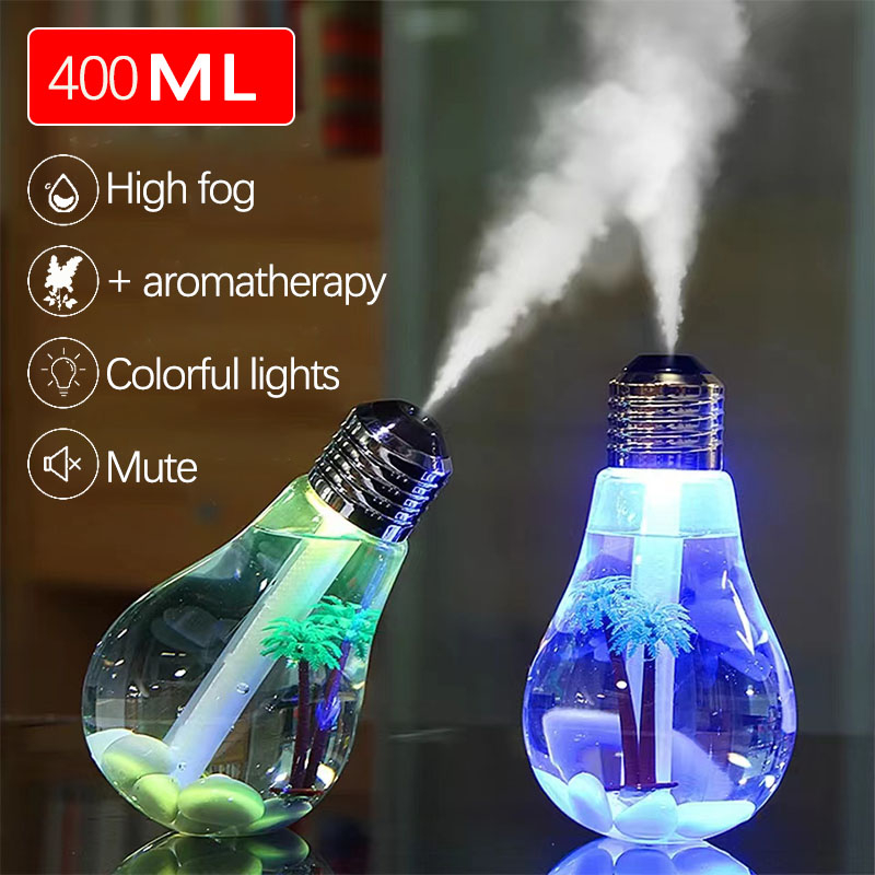D2 New 400ml Air Humidifier Colorful Lights Essential Oil Diffuser Bulb Cold Mist Machine Suitable for Home Office