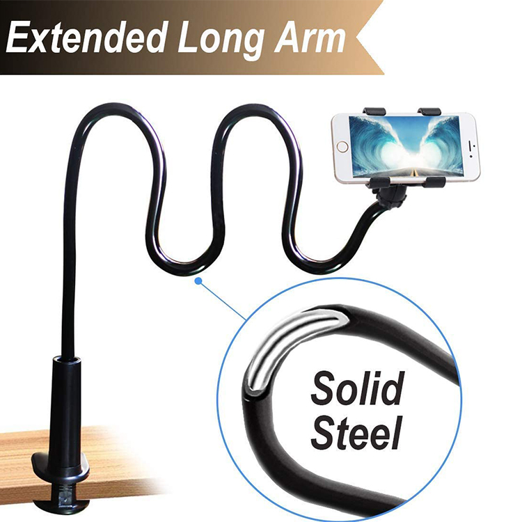 Cell Phone Holder Bed, Aluminum Alloy Adjustable Desktop Lazy Bracket, Universal Mobile Phone Clip Stand, Flexible Long Arm Rotating Mount for Bed, Office, Kitchen, iPhone, pad, Watching Movies