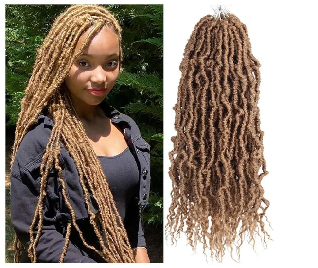 Obaasima Strands Faux Locs Crochet Braids Hair Pre Looped Soft Dreadlocks Braiding Hair Goddess Faux Locs Pack- Soft Locs Crochet Hair with curly ends DARK BROWN (350#)