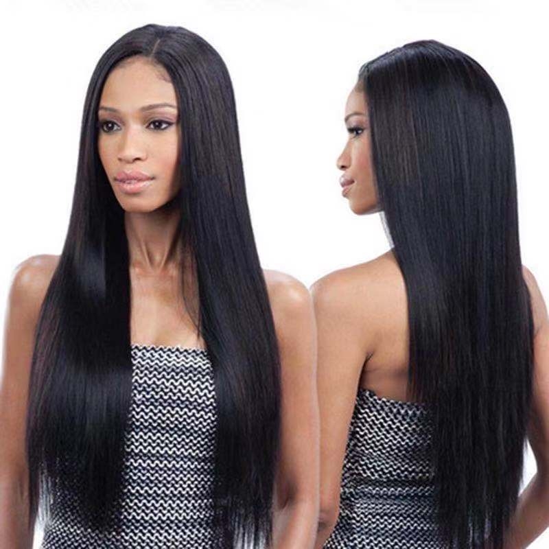 Ladie Long Straight Hair Synthetic Middle Part Black Wigs For Women