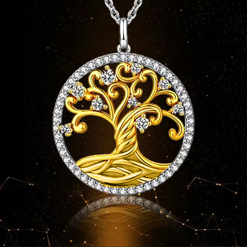 Necklace female Fashionable Europe and America Diamond inlay Life Tree Exaggeration Hollowed out Pendant CRRSHOP women jewelry gold Tree of Life pendant necklace 