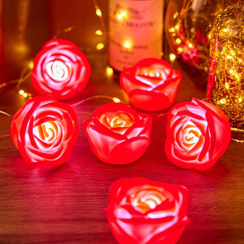 6Pcs Rose Shaped Decorative Night Light LED Wedding Proposal Valentine's Day Holiday Decoration Lights