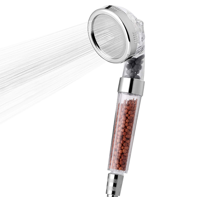 Filtered Ionic Shower Head,High Pressure Showerhead with 3 Setting and Water Saving, Stone Balls to Purify Chlorine, Stone Filter Beads Handheld Shower for Dry Hair & Skin SPA