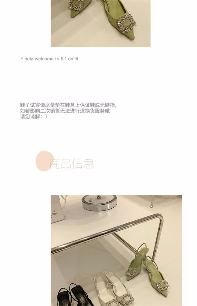 French style low heel pointed head square buckle rhinelene sandal female bag head back empty elastic belt thin heel sandal female