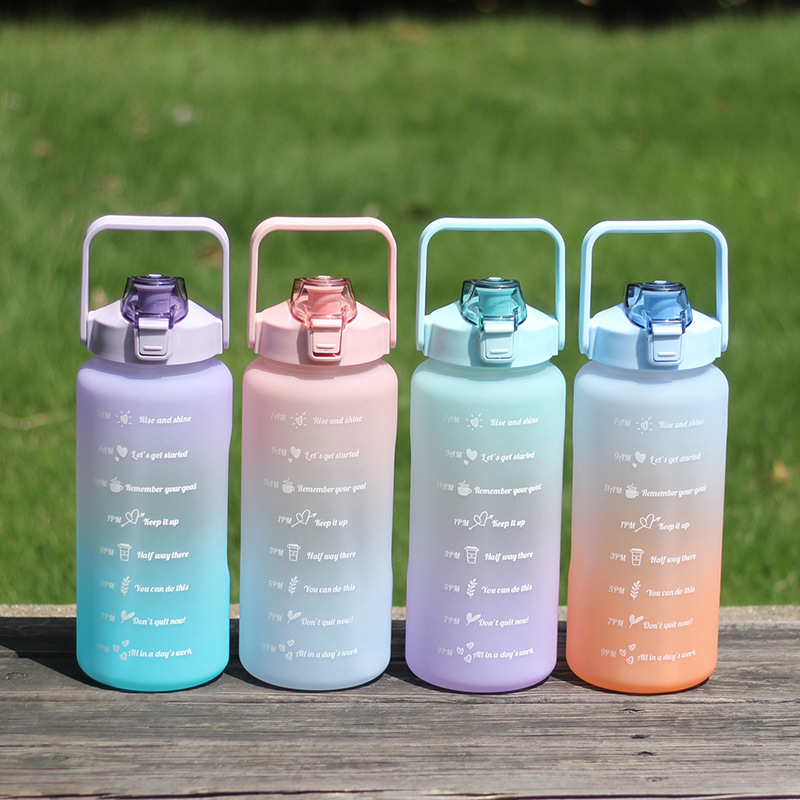 2 PCS 64oz/2L Motivational Sports Water Bottles with Times to Drink, Daily Measured Tracking Time Marks Water Cup Removable Strainer Leakproof BPA Free