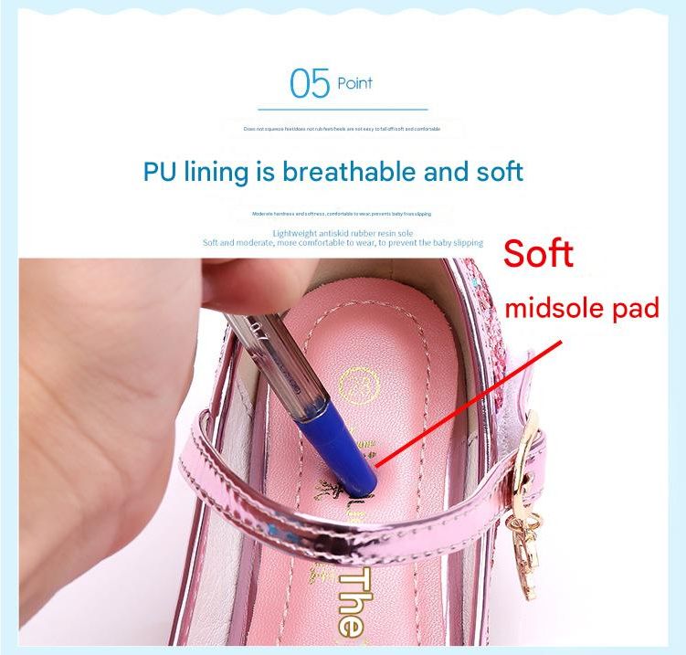 Dress Shoes Autumn New Girls' Small High-Heeled Leather Shoes Sparkling Shoe upper with Bow Decoration for Children's Dance Shoes