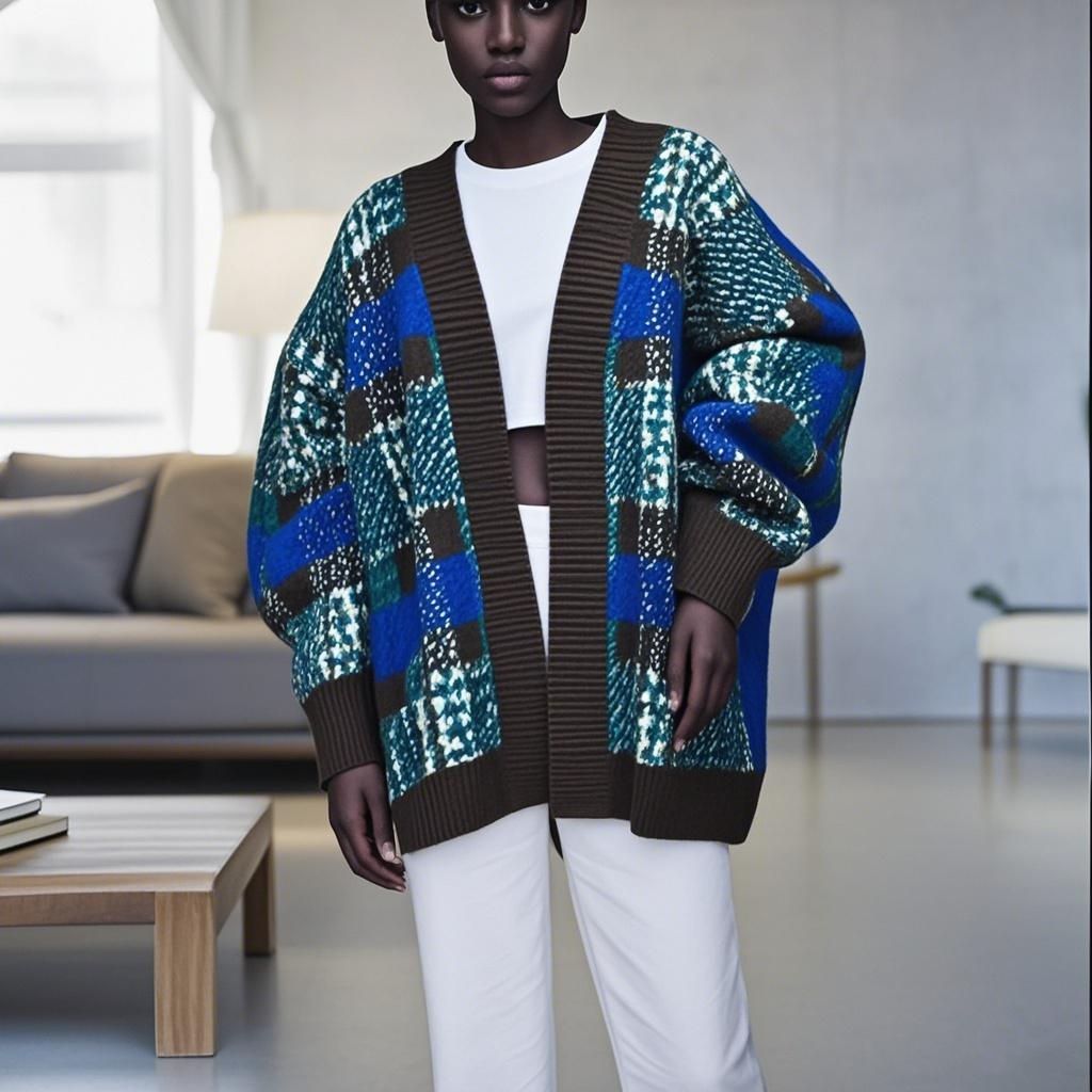Wool Printed knit Towel Loop Women's Thick Sweater Jacket