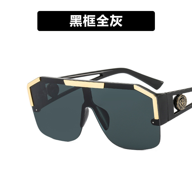 New lion head one-piece trend big frame personality hollow-out mirror leg sunglasses 34487