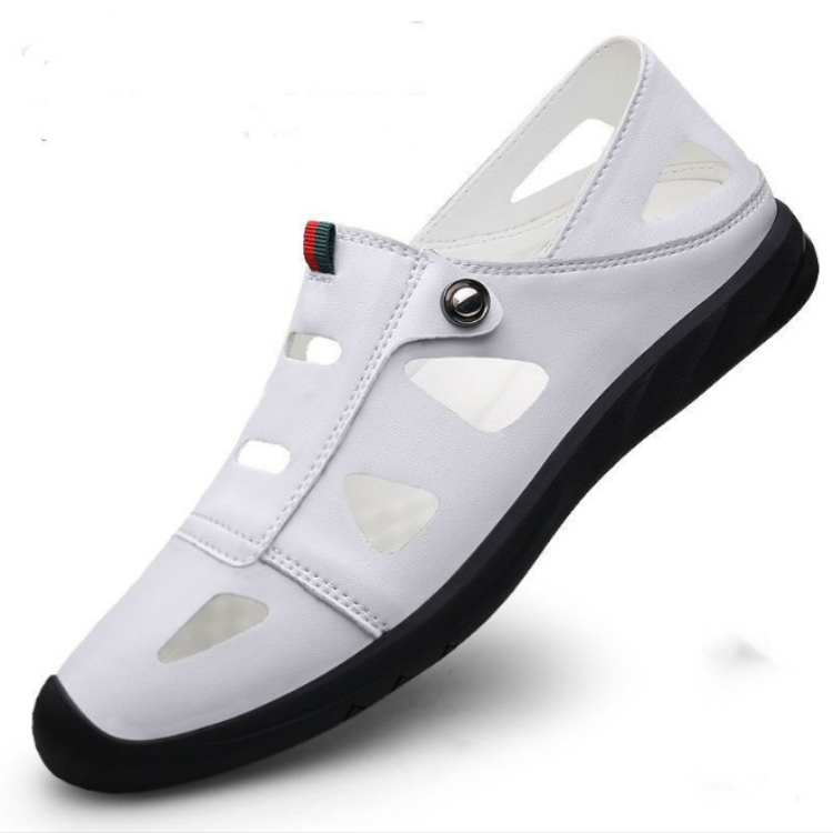 Shoe men's casual leather shoes New men Casual leather shoes trend Hollow out breathable Business and leisure sandal CRRSHOP white shoe black size 38 39 40 41 42 43 44