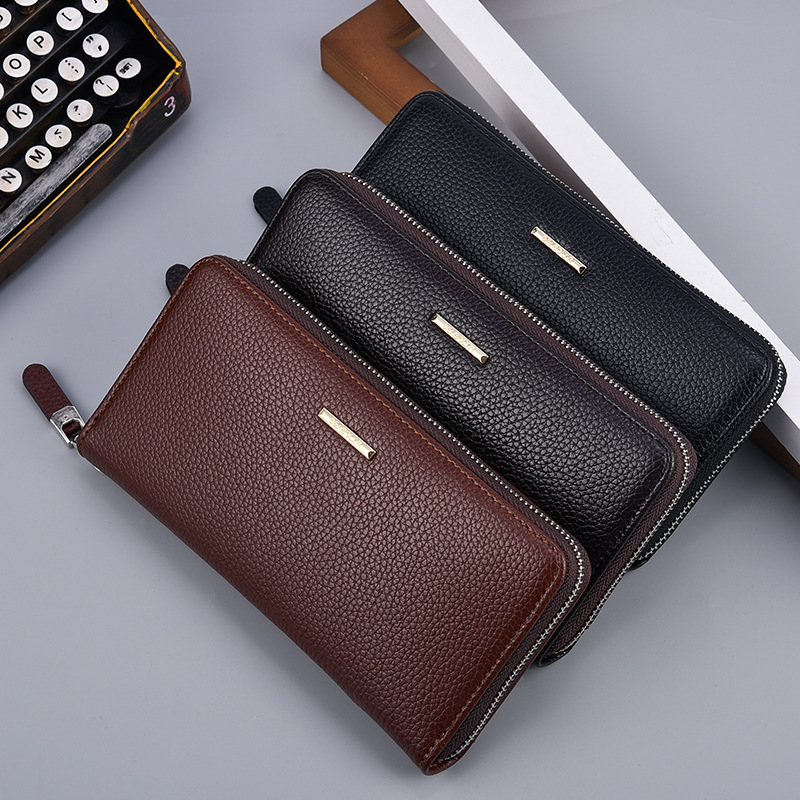 9005# Men's Fashion and Leisure Long Hand Bag Mobile Phone Bag Zipper with Gift Wallet