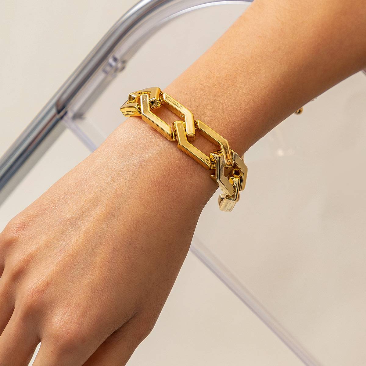 GEO Hexagon Link Chain Bracelet for Women Girls Fashion Jewelry 